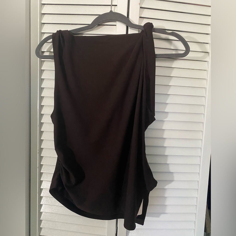 Cider Jersey Boat Neck Asymmetric Top - Dark Brown XL